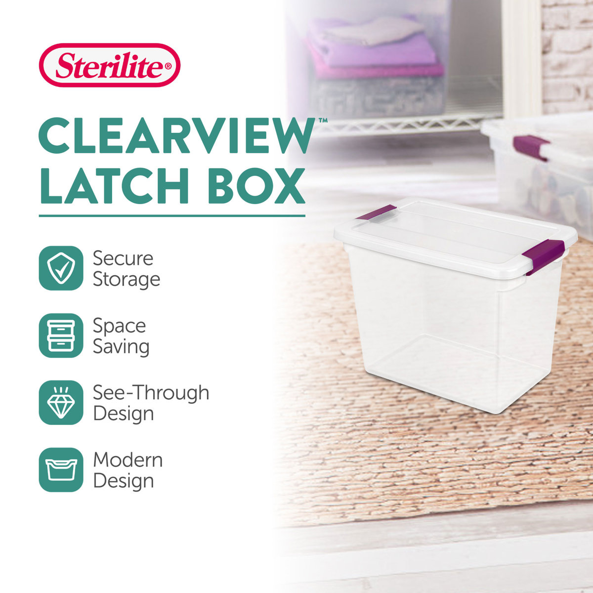 Sterilite ClearView Latch Storage Stackable Bin with Latching Lid, 6 Pack (Set of 6)